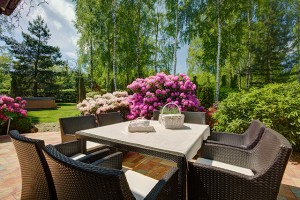 Stylish patio furniture in the beautiful garden